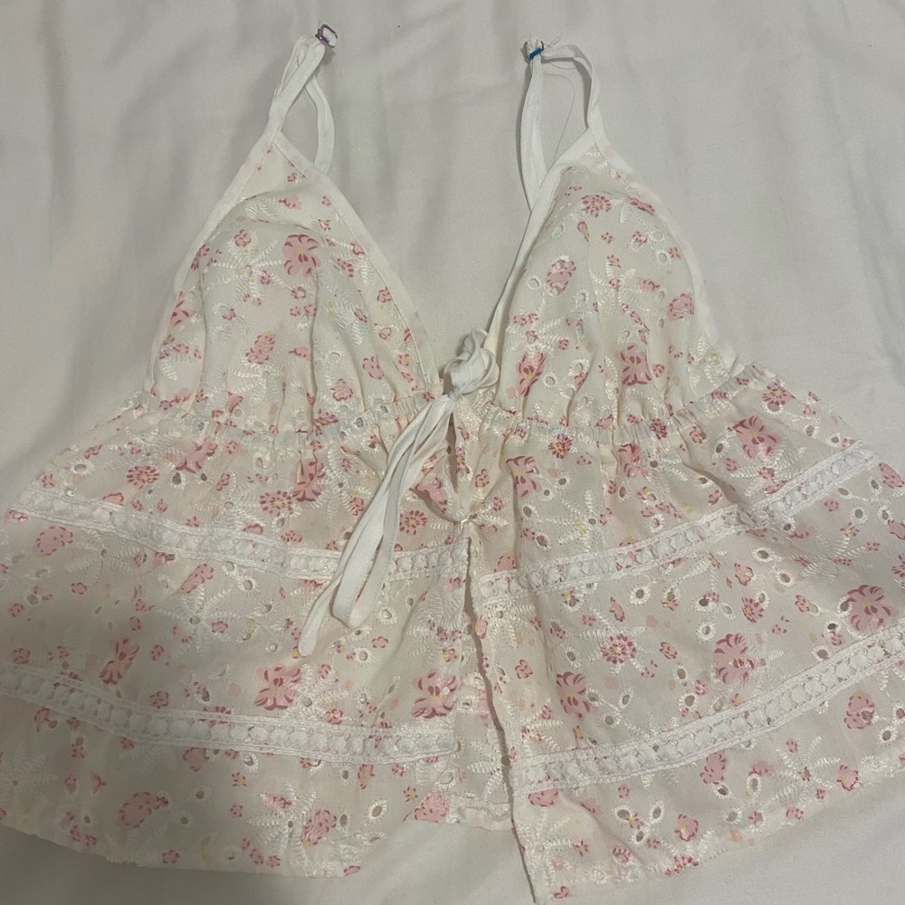 Hollister Pink Floral Lace Tank Top
